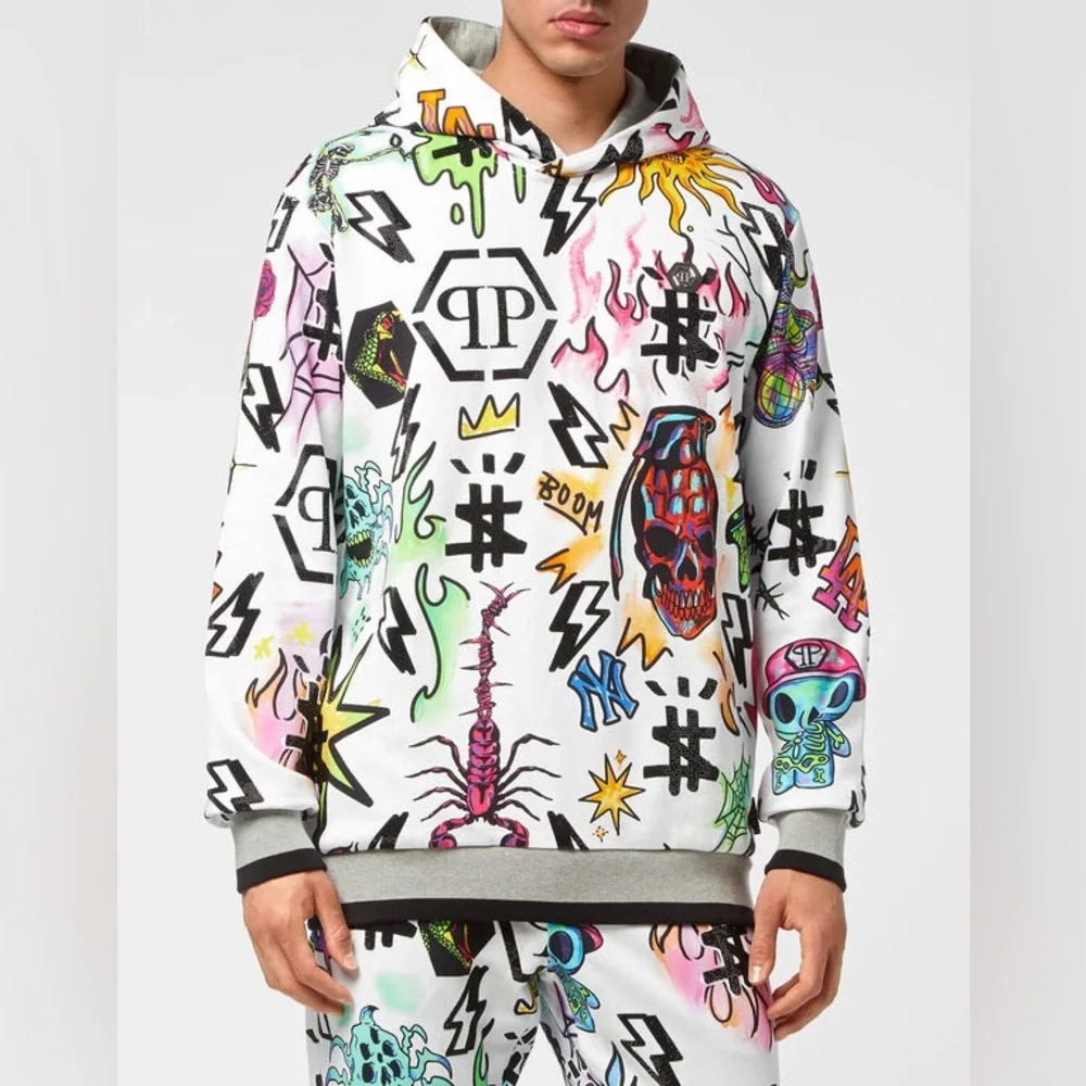 Philipp Plein Tracksuit Zipper‎ Jacket w/ Joggers Tattoo Punk Rocker White XXXL